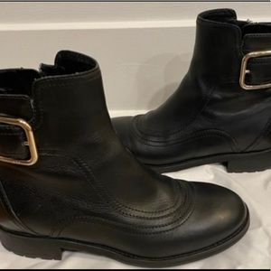 JIMMY CHOO BRYLEE BLACK LEATHER BUCKLE MOTO BIKER